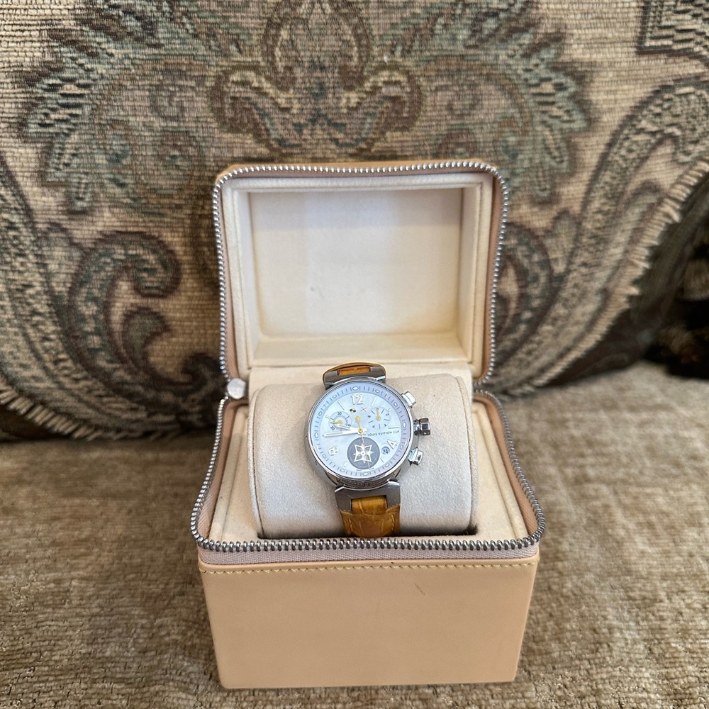 Louis Vuitton Silver and Tan Watch